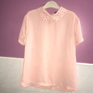 pink peter pan collar top